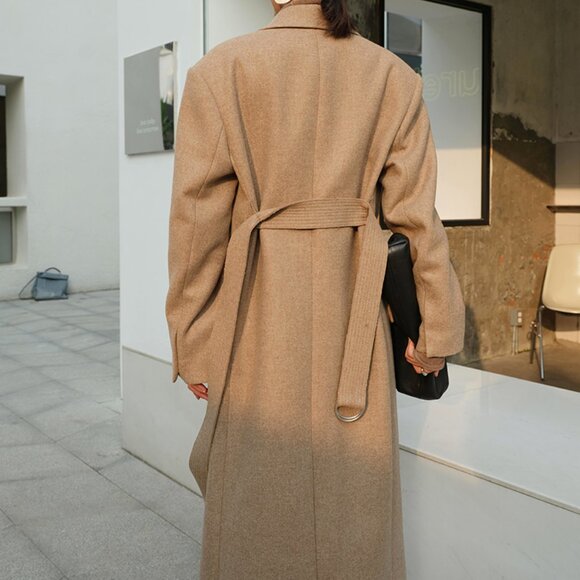 CHICJOC Oversized 100% Wool Double-Layer Coat in Beige – Size 36 - Picture 6 of 16